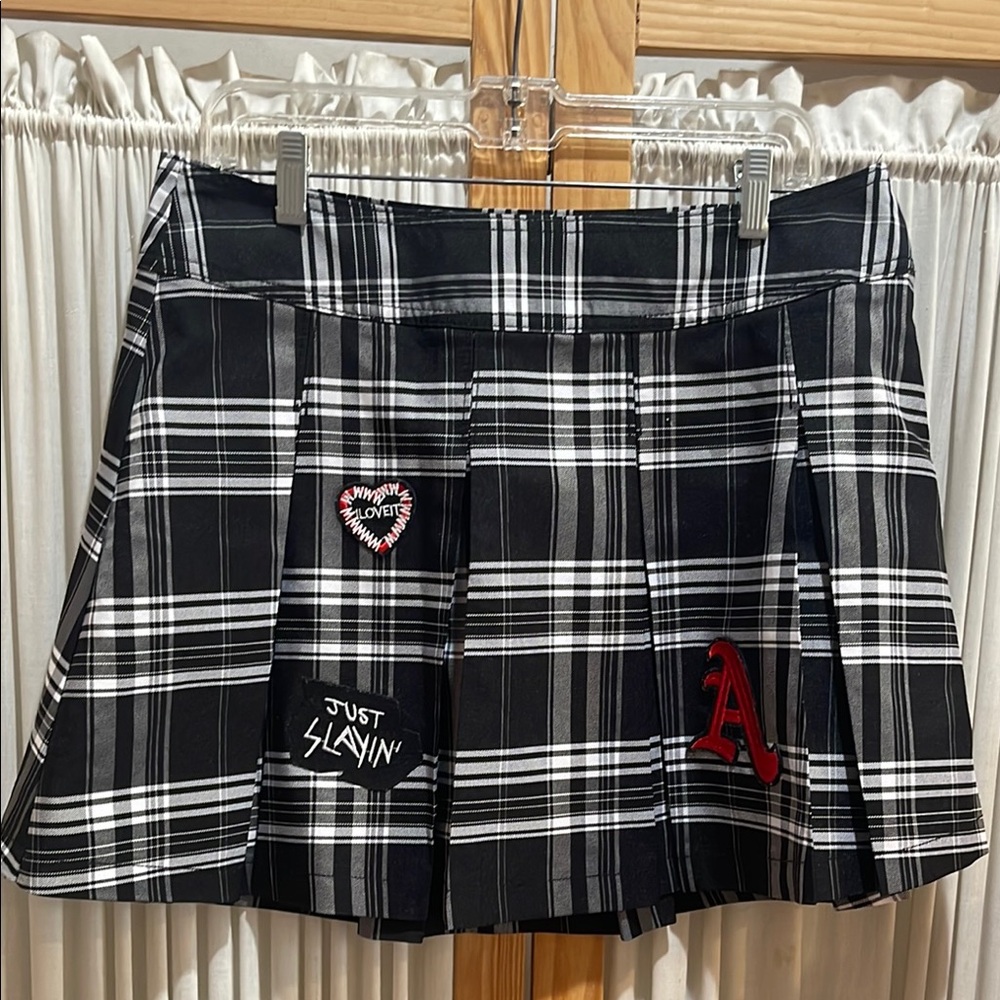 No Boundaries Black and White Skater Mini Skirt